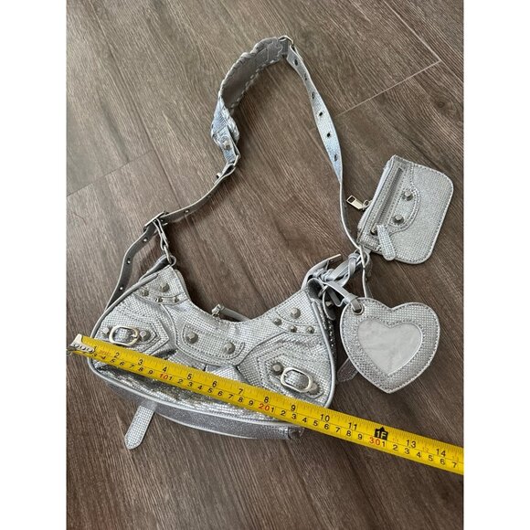 Shiny Y2K Retro Crossbody Bags Set Faux Leather Purse Silver color - Picture 5 of 8